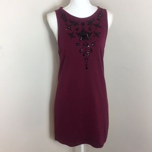 TopShop Beaded Long Blouse Mini Dress Burgundy NWT